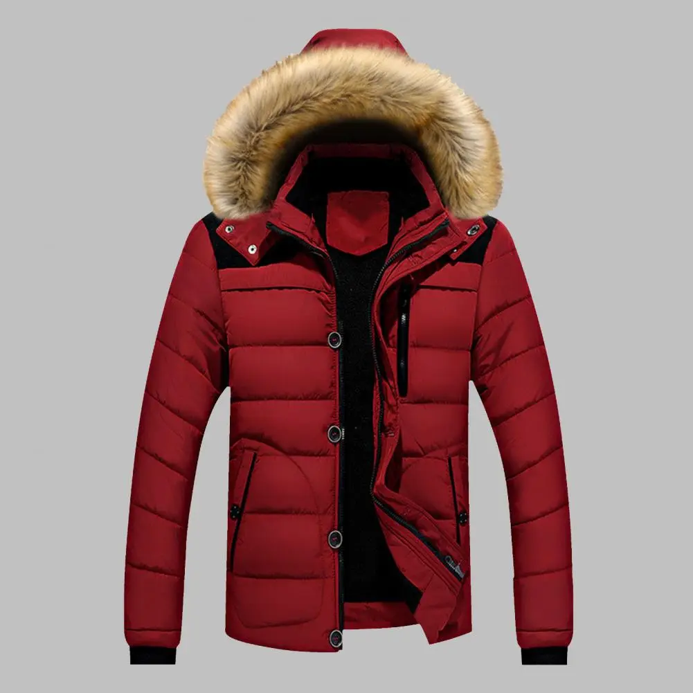 Fleece Lined  Fur Collar Men Winter Parka Thicken Warm Hooded Coat Plush Jacket Work Outwearing Down Coat Cotten Padded Jacket