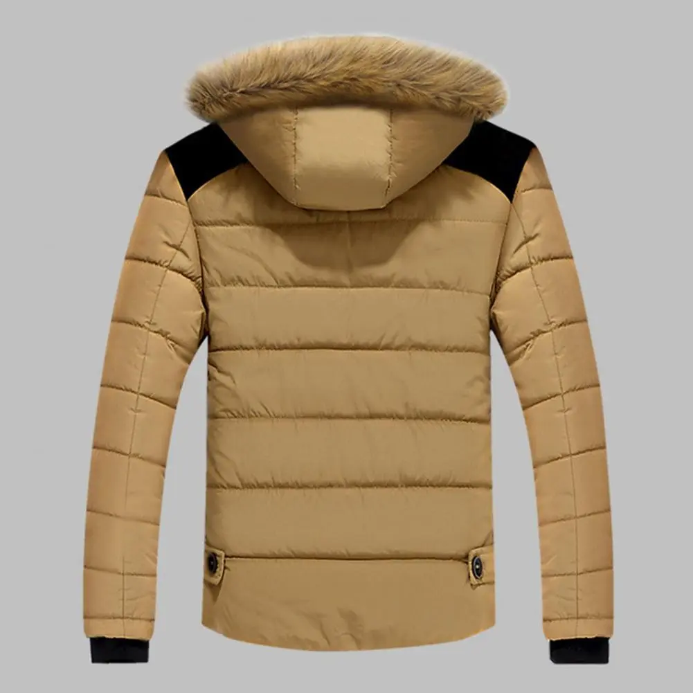 Fleece Lined  Fur Collar Men Winter Parka Thicken Warm Hooded Coat Plush Jacket Work Outwearing Down Coat Cotten Padded Jacket