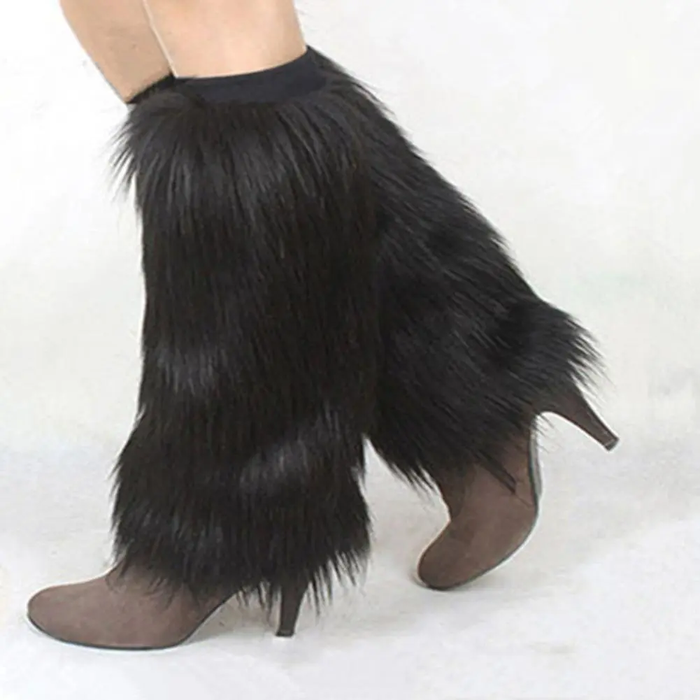 Faux Fur Solid Color Long Leg Warmers Boot Socks Women Leg Covers Kawaii Sweet Boot Covers Winter Leg Sleeves Goth socks