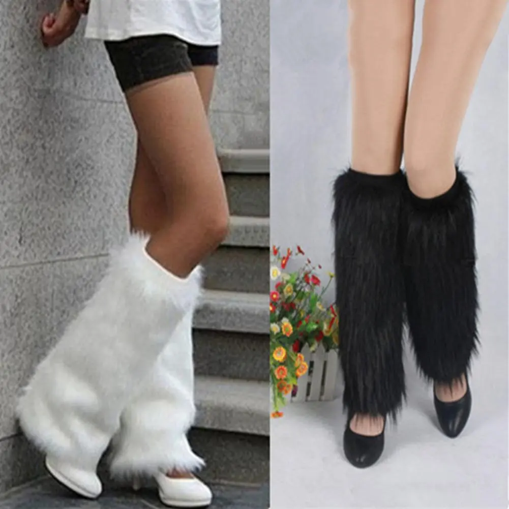 Faux Fur Solid Color Long Leg Warmers Boot Socks Women Leg Covers Kawaii Sweet Boot Covers Winter Leg Sleeves Goth socks