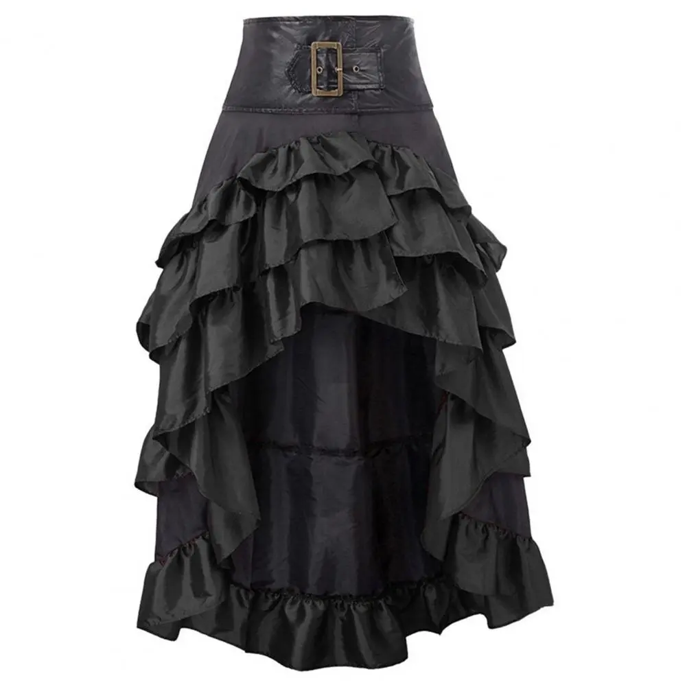 Gothic Harajuku Women Ruffle Skirt Girl Vintage High Waist Irregular Lolita Cake Skirt Dark Punk Medieval Royal A Line Skirt