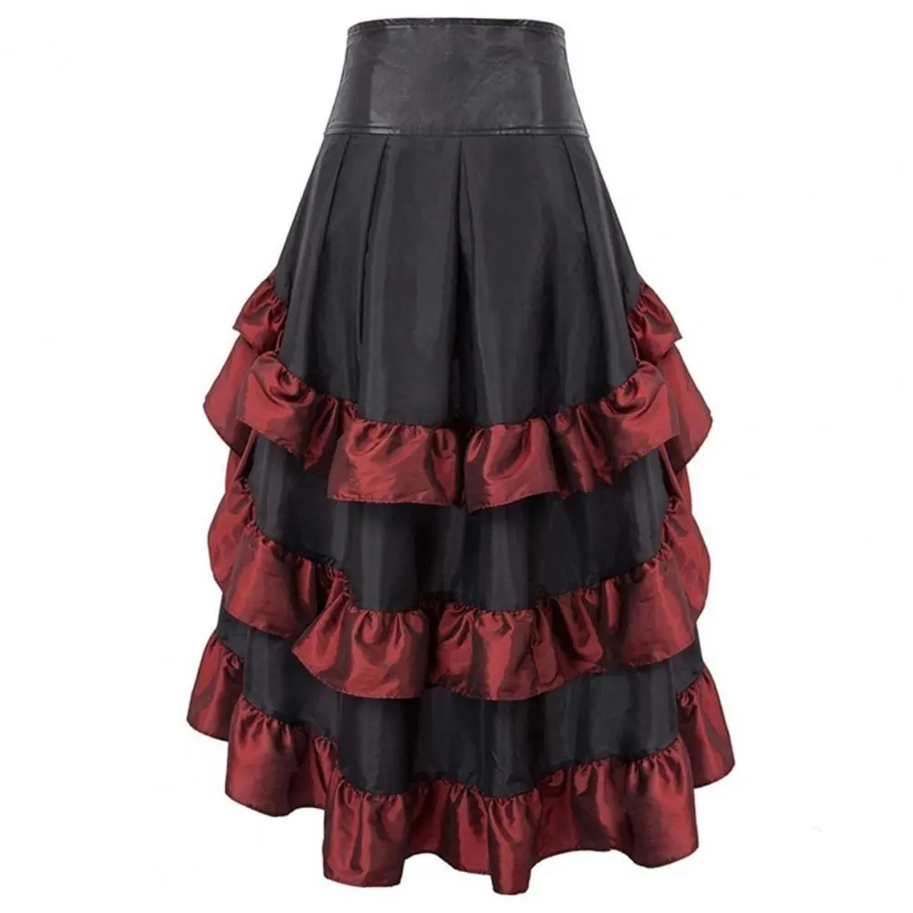 Gothic Harajuku Women Ruffle Skirt Girl Vintage High Waist Irregular Lolita Cake Skirt Dark Punk Medieval Royal A Line Skirt