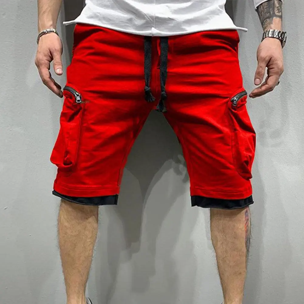 Drawstring Cargo Shorts Men Elastic Waist Multiple Pocket Quick Dry Sports Zipper Fitness Joggings Casual Shorts Running Shorts