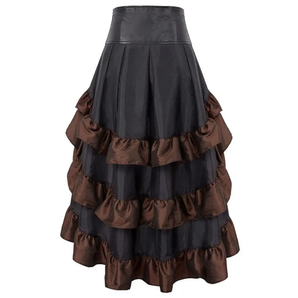 Gothic Harajuku Women Ruffle Skirt Girl Vintage High Waist Irregular Lolita Cake Skirt Dark Punk Medieval Royal A Line Skirt