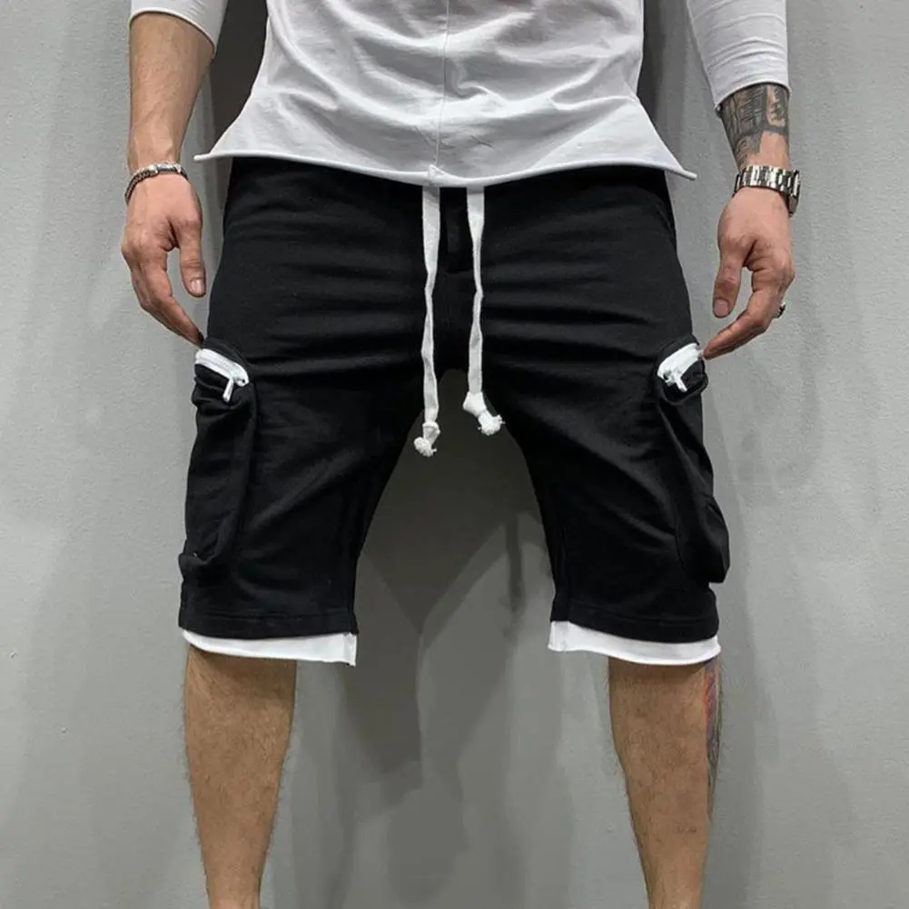 Drawstring Cargo Shorts Men Elastic Waist Multiple Pocket Quick Dry Sports Zipper Fitness Joggings Casual Shorts Running Shorts