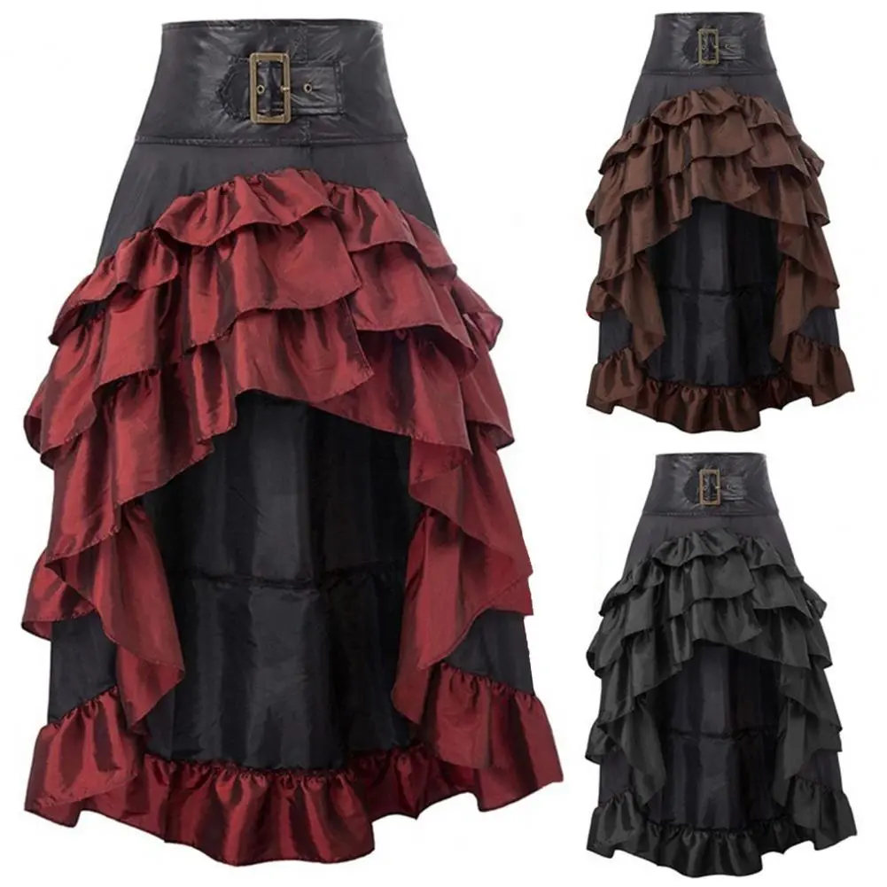 Gothic Harajuku Women Ruffle Skirt Girl Vintage High Waist Irregular Lolita Cake Skirt Dark Punk Medieval Royal A Line Skirt