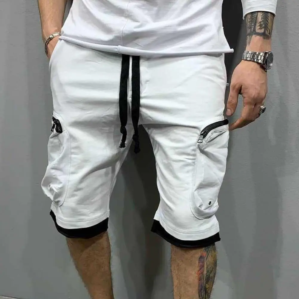 Drawstring Cargo Shorts Men Elastic Waist Multiple Pocket Quick Dry Sports Zipper Fitness Joggings Casual Shorts Running Shorts
