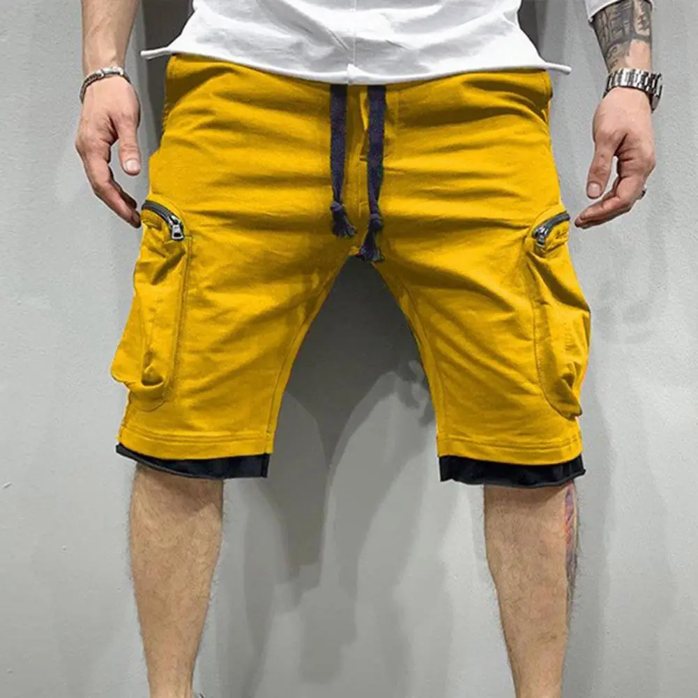 Drawstring Cargo Shorts Men Elastic Waist Multiple Pocket Quick Dry Sports Zipper Fitness Joggings Casual Shorts Running Shorts