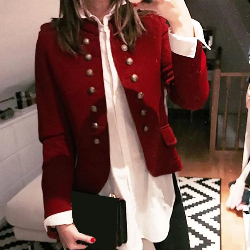 2022 Chic Office Lady Spring Front Open Long Sleeve Overalls Casual Jacket Button Pockets Stand Collar Jacket Suit