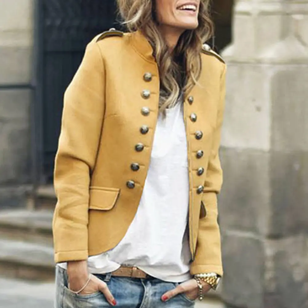 2022 Chic Office Lady Spring Front Open Long Sleeve Overalls Casual Jacket Button Pockets Stand Collar Jacket Suit