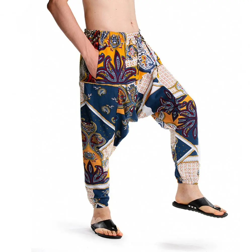 Hip-hop Harem Pants Wide Leg Japanese Loose Men's Baggy Pants Spring Autumn Bohemian Fashion Print Ankle Tied Loose Men Trousers