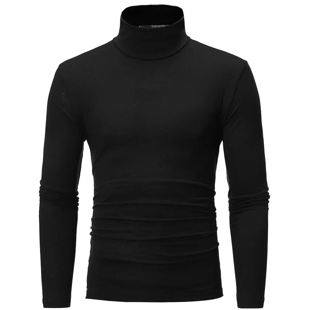 Mens T-Shirt Solid Color Turtleneck Long Sleeve Bottoming Tops High Collar Casual Warm T-shirts for Men camisetas ropa hombre