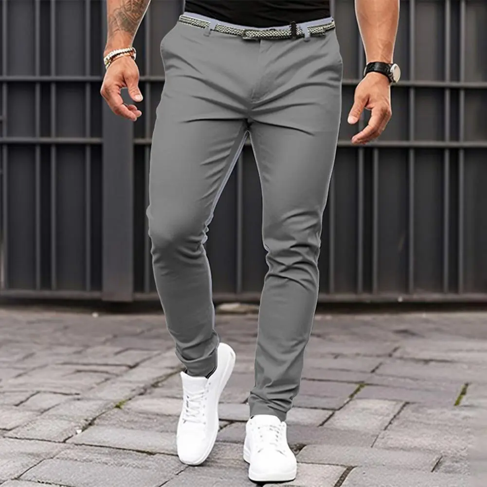 Men Suit Pants Mid-rise Slant Pockets Men Slim Fit Dress Pants Zipper Fly Business Office Trousers Fine Sewing Workwear Pants