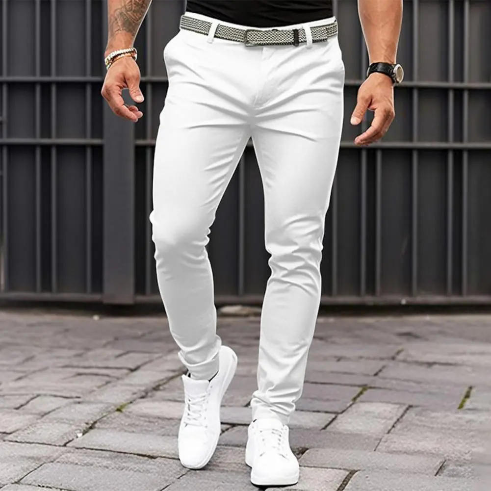 Men Suit Pants Mid-rise Slant Pockets Men Slim Fit Dress Pants Zipper Fly Business Office Trousers Fine Sewing Workwear Pants