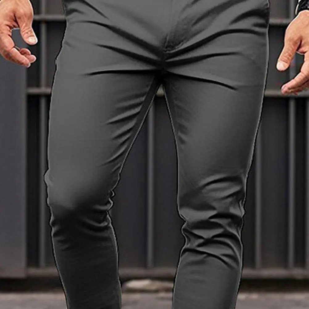 Men Suit Pants Mid-rise Slant Pockets Men Slim Fit Dress Pants Zipper Fly Business Office Trousers Fine Sewing Workwear Pants