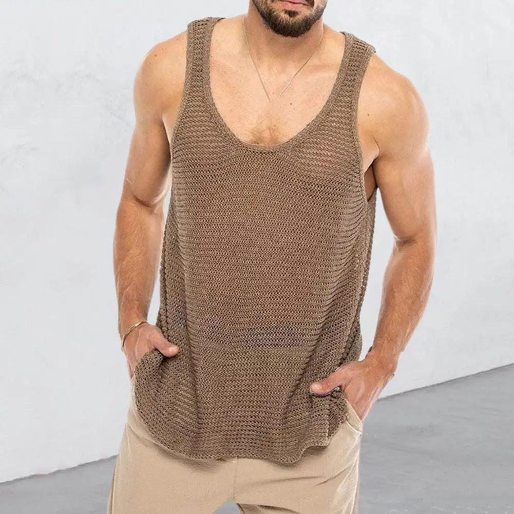 Soft Men Knitted Top Quick-drying Men Vest Men's Quick-drying Knitted Vest for Gym Sports Breathable Fitness Tank Top for Muscle