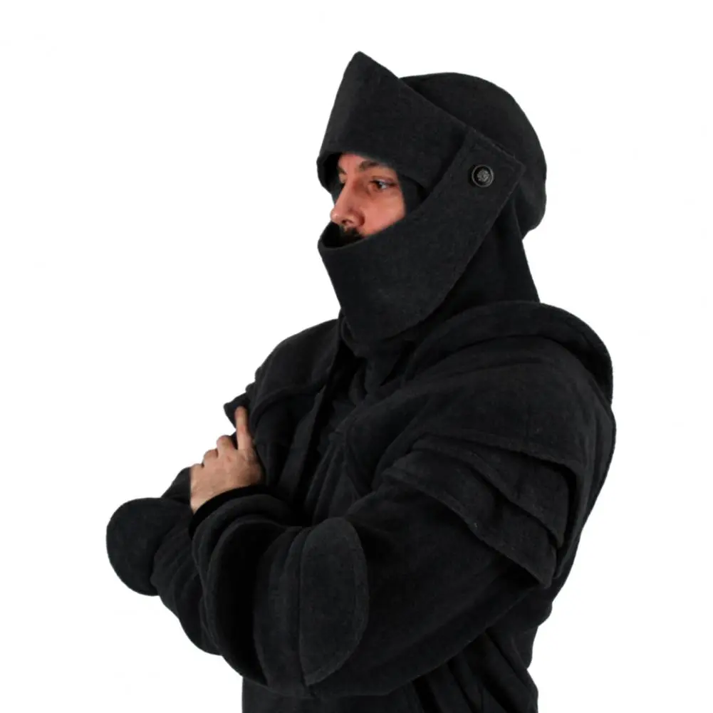 High Street Hoodie with Face Cover Men Retro Medieval Front Pocket Pullover Hoodie Casual Gothic Hooded Sweatshirt Streetwear