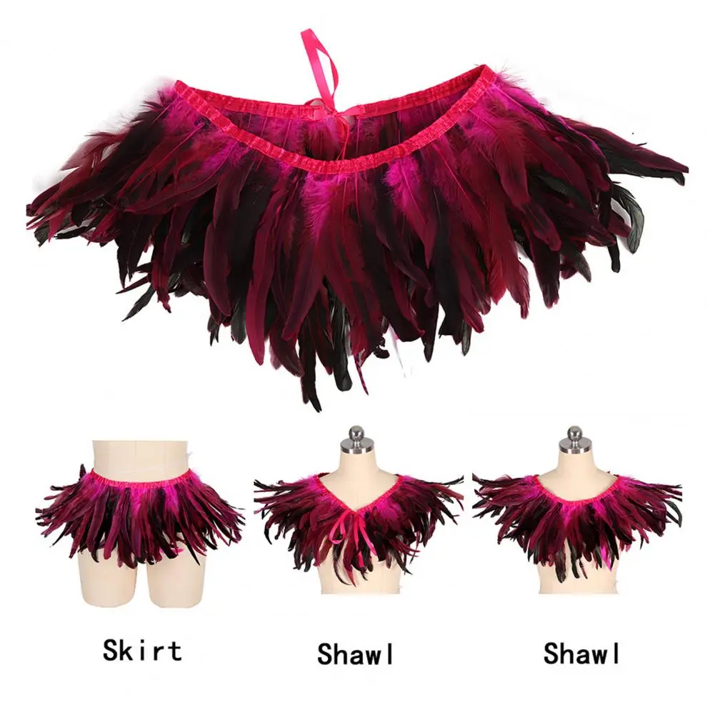 Feather Decoration Feather Skirt Style Feather Shawl with Lace-up Ribbon for Halloween Parties Bright Color Cloak Wearable As
