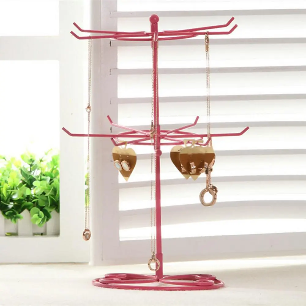 2 Layers Rotary Jewelry Stand Rack Earrings Ring Necklace Watch Storage Shelf Jewelry Organizer Pendant Jewelry Display Rack