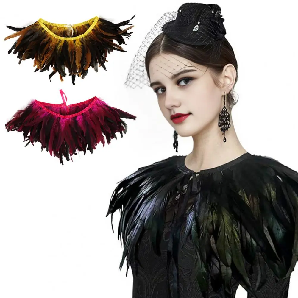 Feather Decoration Feather Skirt Style Feather Shawl with Lace-up Ribbon for Halloween Parties Bright Color Cloak Wearable As