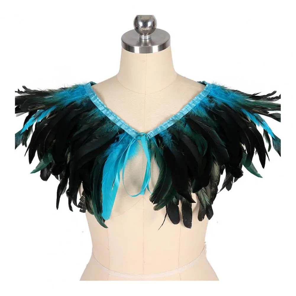 Feather Decoration Feather Skirt Style Feather Shawl with Lace-up Ribbon for Halloween Parties Bright Color Cloak Wearable As