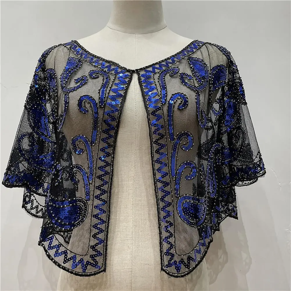 Shiny Sequins Women Shawl Wraps Elegant See Through Shiny Cover Up Spring Autumn Mesh Cape Coat Party Wedding Banquet Shawl Wrap