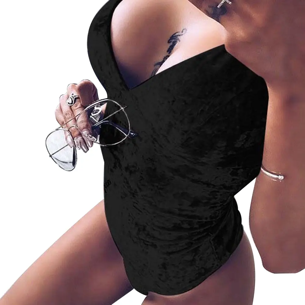 Sexy Bodysuit Women V Neck Crushed Velvet Bodysuit Body Leotard Tops Ladies Vest Jumpsuit Clubwear Autumn woman clothes