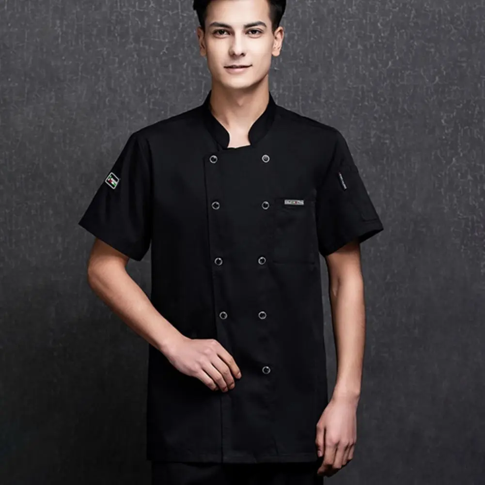 Unisex Short Sleeve Chef Shirt Stain-resistant Chef Shirt Kitchen Restaurant Canteen Waiter Chef Jacket Cook Uniform Bakery Coat