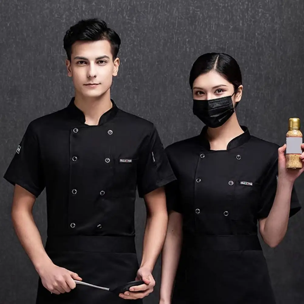 Unisex Short Sleeve Chef Shirt Stain-resistant Chef Shirt Kitchen Restaurant Canteen Waiter Chef Jacket Cook Uniform Bakery Coat
