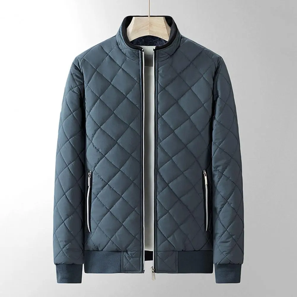 Fleece Lined Casual Jacket Men Autumn Winter Bomber Jacket Men Diamond Pattern Fashion Clothing 2023 Slim Fit Coat Male Outwear