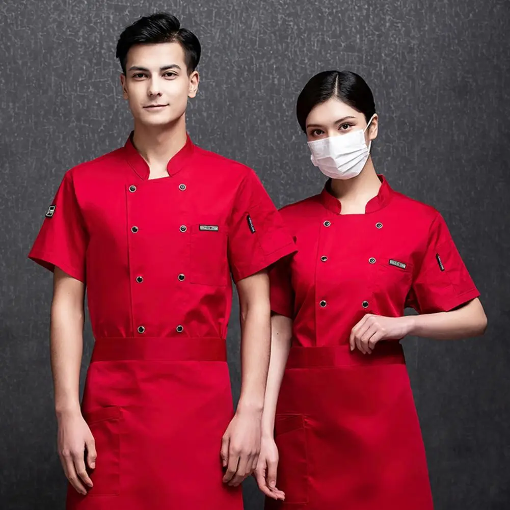 Unisex Short Sleeve Chef Shirt Stain-resistant Chef Shirt Kitchen Restaurant Canteen Waiter Chef Jacket Cook Uniform Bakery Coat