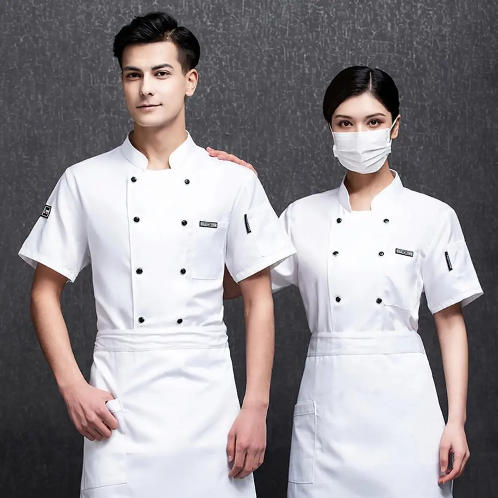 Unisex Short Sleeve Chef Shirt Stain-resistant Chef Shirt Kitchen Restaurant Canteen Waiter Chef Jacket Cook Uniform Bakery Coat