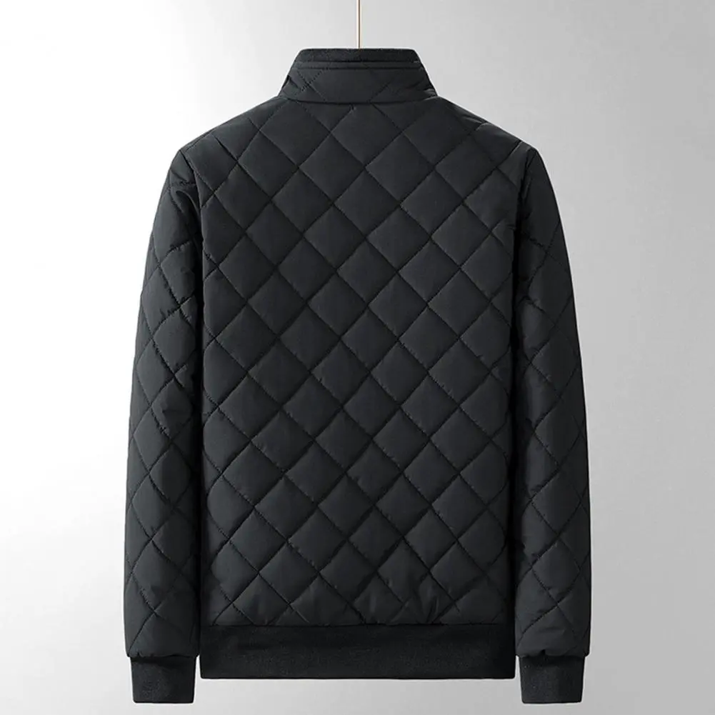 Fleece Lined Casual Jacket Men Autumn Winter Bomber Jacket Men Diamond Pattern Fashion Clothing 2023 Slim Fit Coat Male Outwear