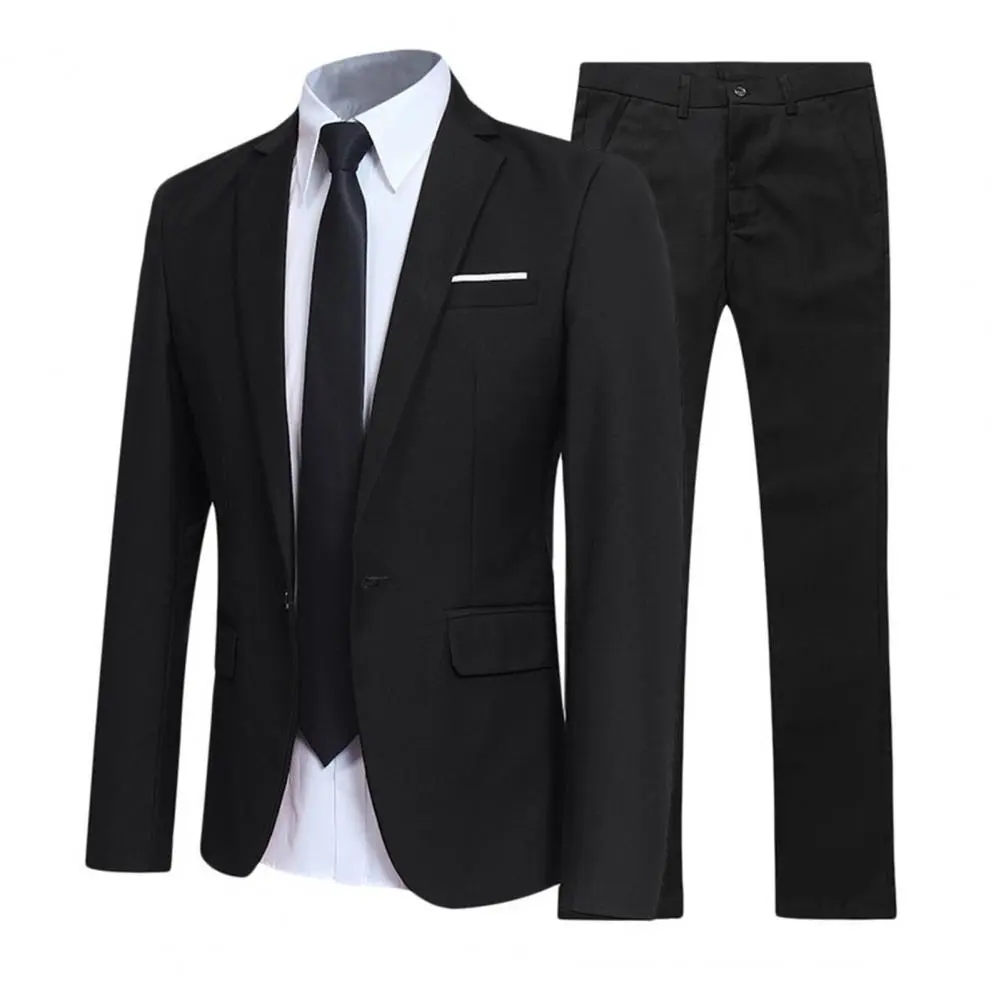 Men Pants Two Pieces Set Commuting Loose Leisure Fashion Office Business Suit Wedding Wear Lapel Formal Groom Suit Set