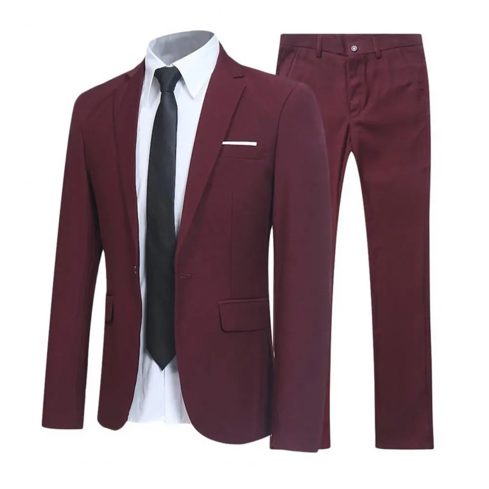 Men Pants Two Pieces Set Commuting Loose Leisure Fashion Office Business Suit Wedding Wear Lapel Formal Groom Suit Set