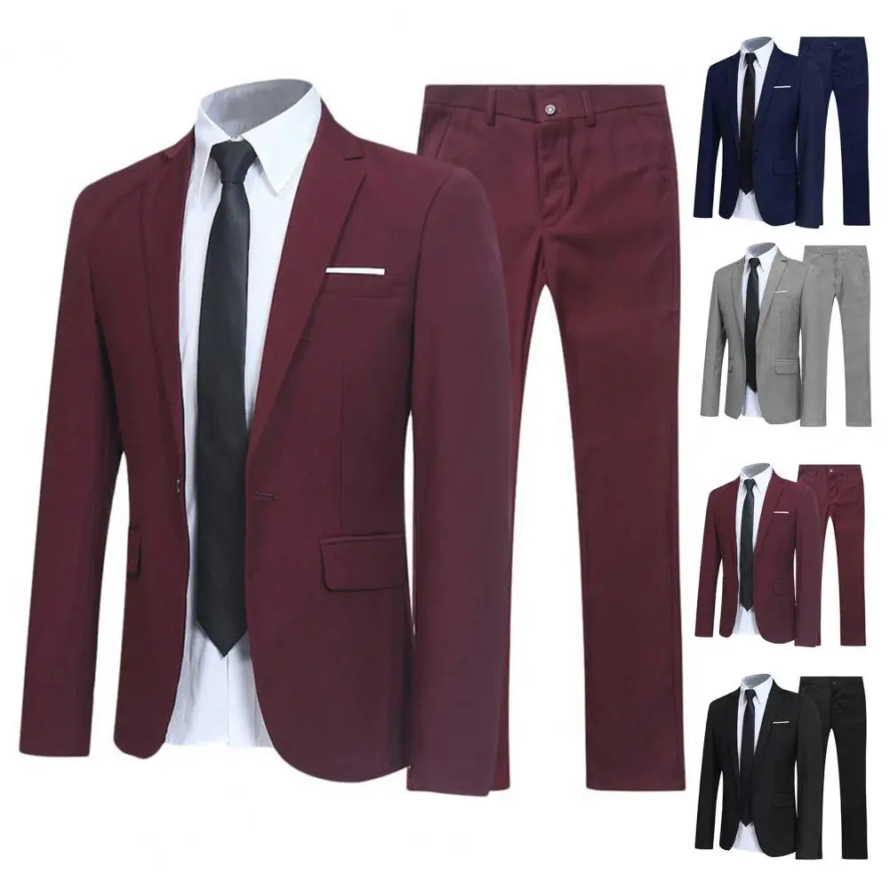 Men Pants Two Pieces Set Commuting Loose Leisure Fashion Office Business Suit Wedding Wear Lapel Formal Groom Suit Set
