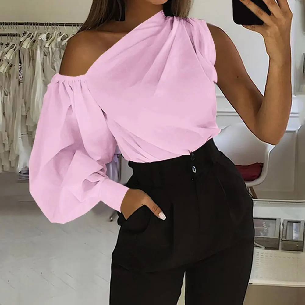 2022 One Shoulder Women Blouse Summer Sexy Long Sleeve Blouse Fashion Party Tunic Top Casual T-shirt Elegant Blusas Feminina
