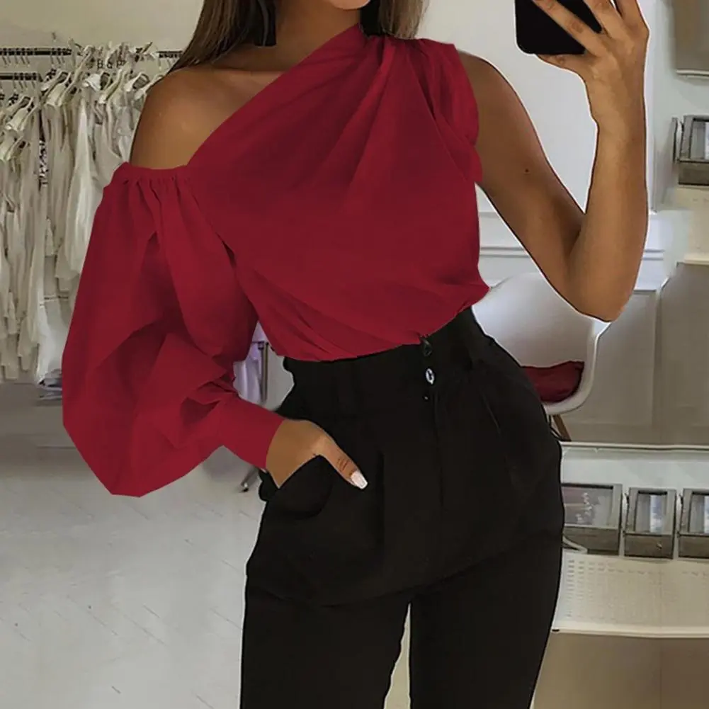 2022 One Shoulder Women Blouse Summer Sexy Long Sleeve Blouse Fashion Party Tunic Top Casual T-shirt Elegant Blusas Feminina