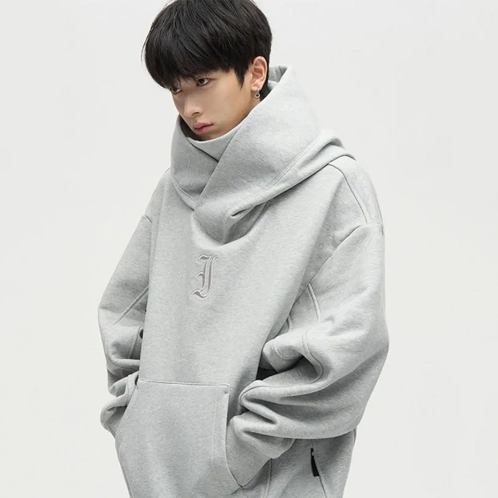 Japanese Harajuku Men Sweatshirt Turtleneck Letter Print Cyber Punk Hoodie Hip Hop Solid Color Hooded Sweatshirt For Men Women