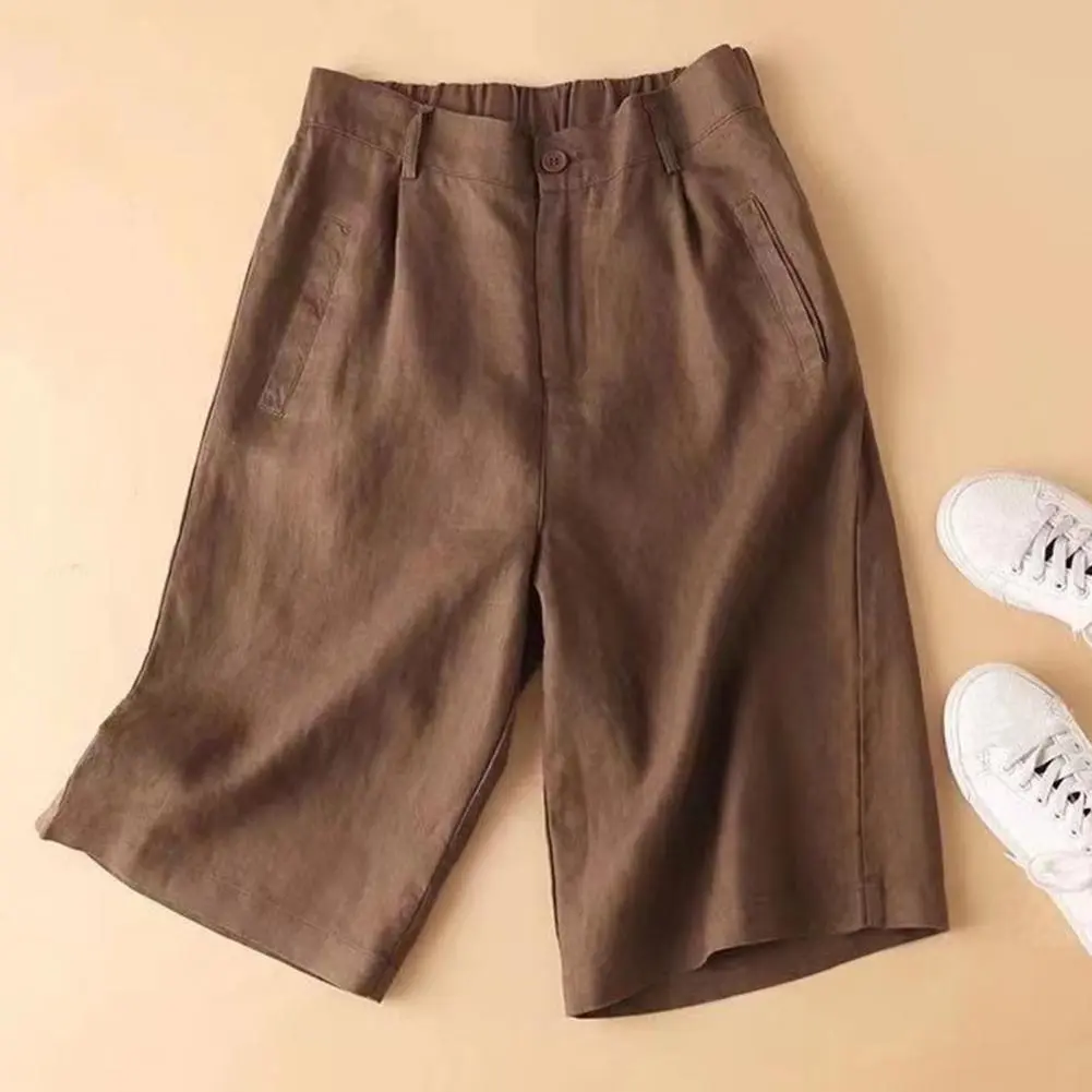 Cotton Linen Shorts Women Elegant High Waist White A Line Wide Leg Suit Shorts Slim Straight Wide Leg Short Pants Work Shorts