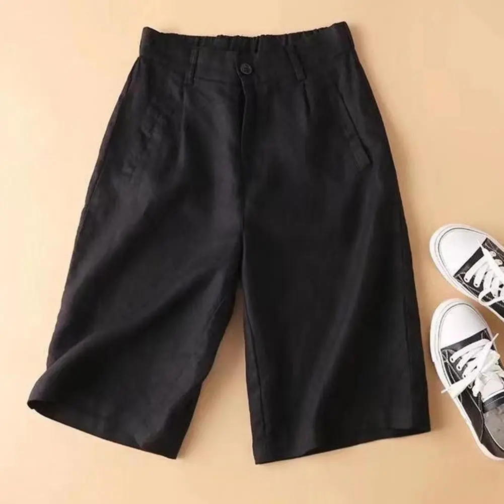 Cotton Linen Shorts Women Elegant High Waist White A Line Wide Leg Suit Shorts Slim Straight Wide Leg Short Pants Work Shorts