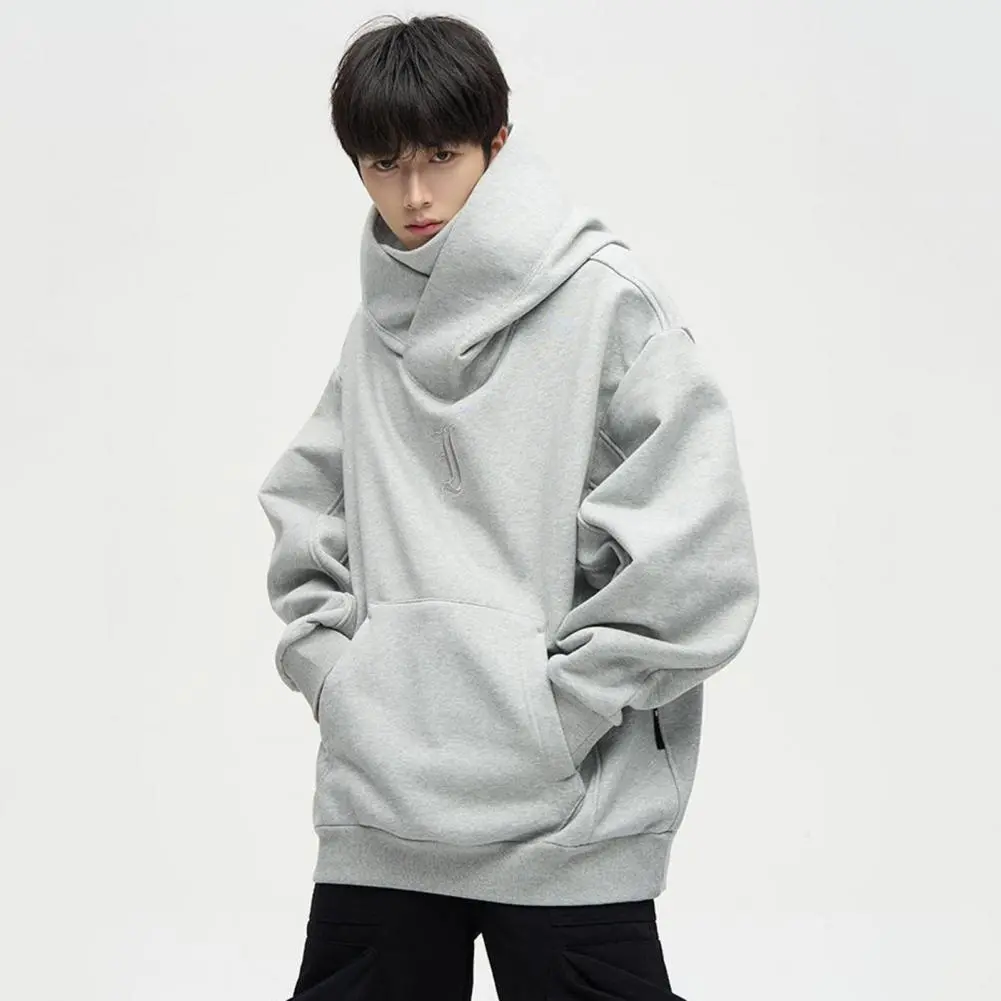 Japanese Harajuku Men Sweatshirt Turtleneck Letter Print Cyber Punk Hoodie Hip Hop Solid Color Hooded Sweatshirt For Men Women