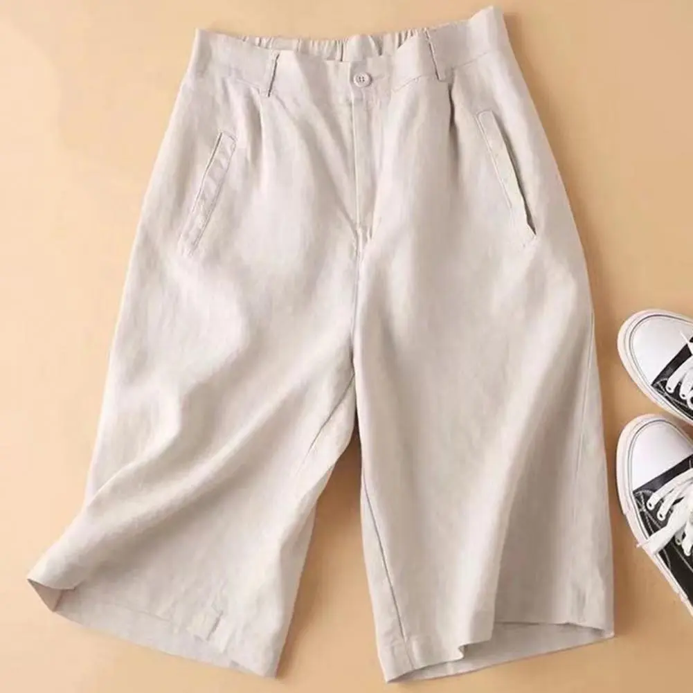 Cotton Linen Shorts Women Elegant High Waist White A Line Wide Leg Suit Shorts Slim Straight Wide Leg Short Pants Work Shorts