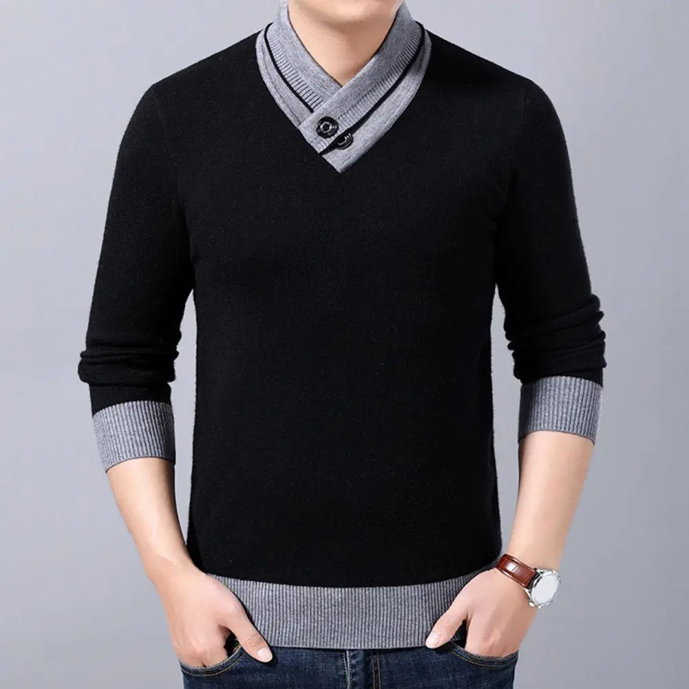 Men Sweater V Neck Knitted Contrast Colors Loose Spring Sweater Basic Thermal Casual Winter Sweater Knitted Business Sweaters