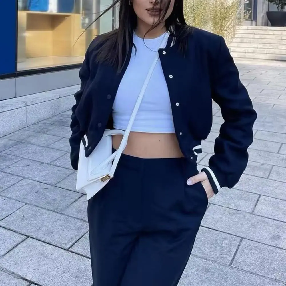Women Fashion Jackets for Women 2023 Side Pocket Women Cardigan Jacket Vintage Jacket Outerwear Loose Lady Baseball Coat