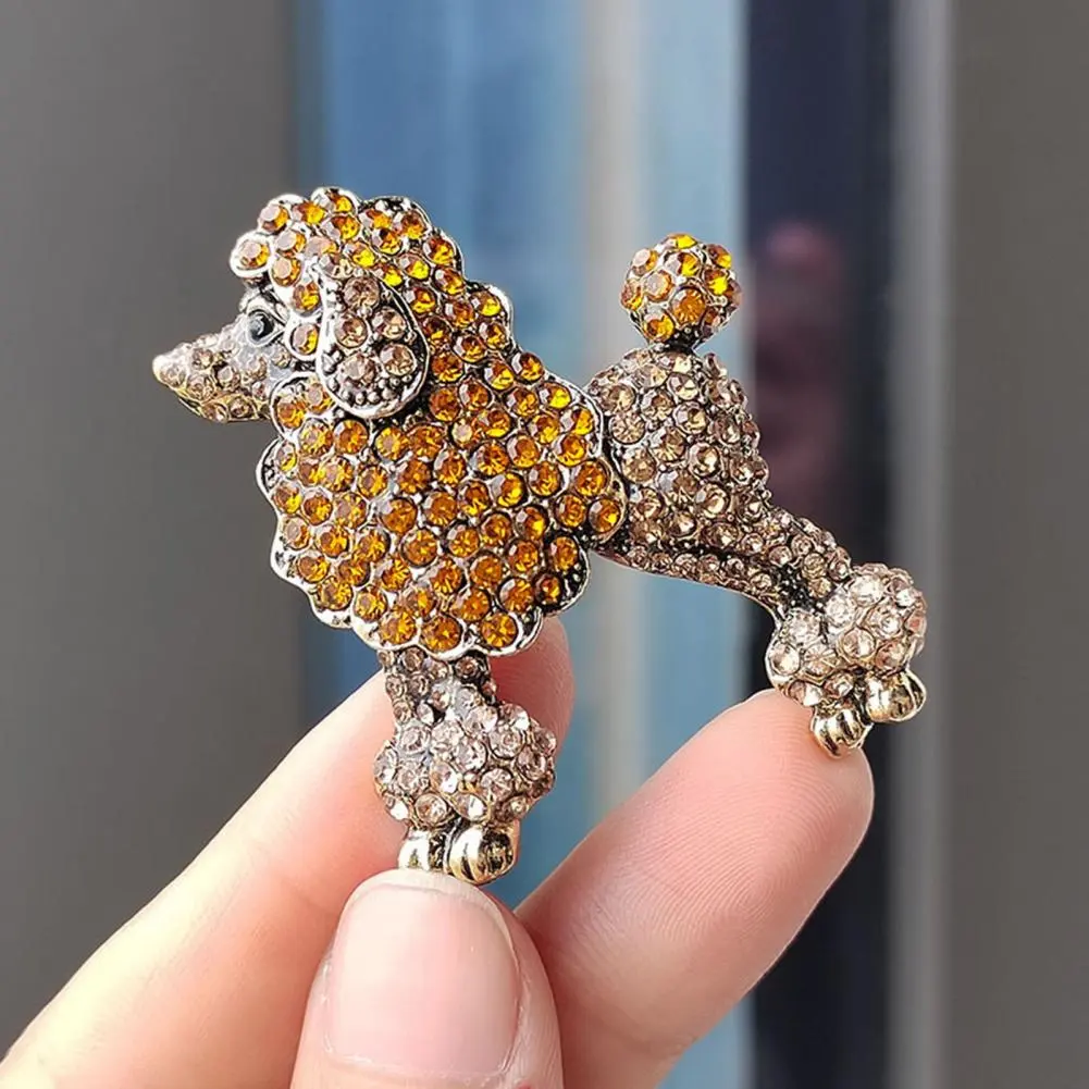 Cute Poodle Dog Lapel Pin Colorful Rhinestone Brooch Sparkling Rhinestone Coat Lapel Pin Charming Clothing Badge Jewelry Gift