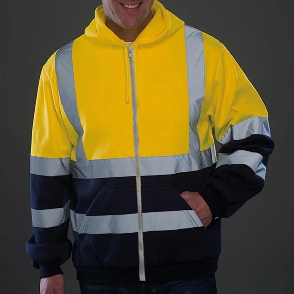 2025 M-4XL High Visibility Hoodie Coat Safe Luminous Strip Warning Drawstring Hoodie Overalls Cold-Proof Outdoor Work Jacket