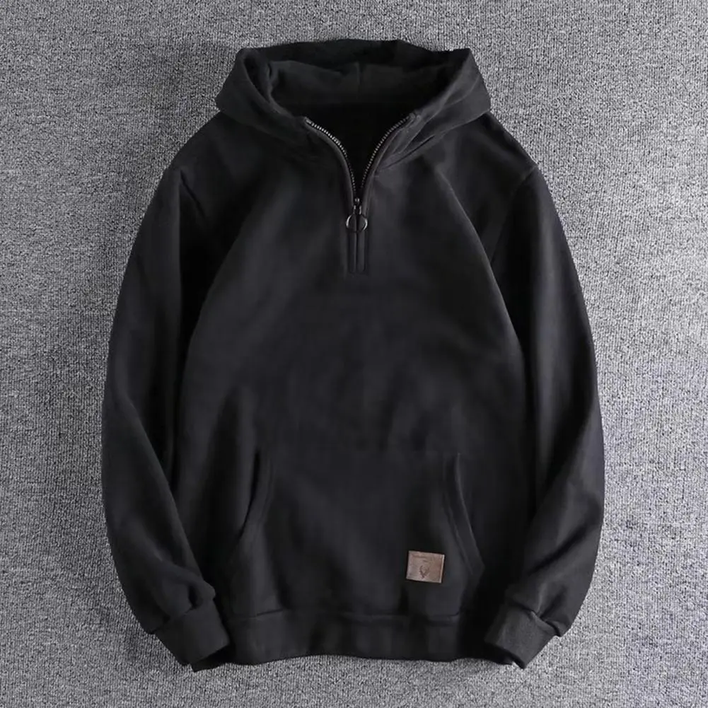 2025 M-3XL Men Autumn Winter Hoodie Zipper Decor Hooded Thickened Warm Big Pocket Mid Length Streetwear Simple Style Men Hoodie