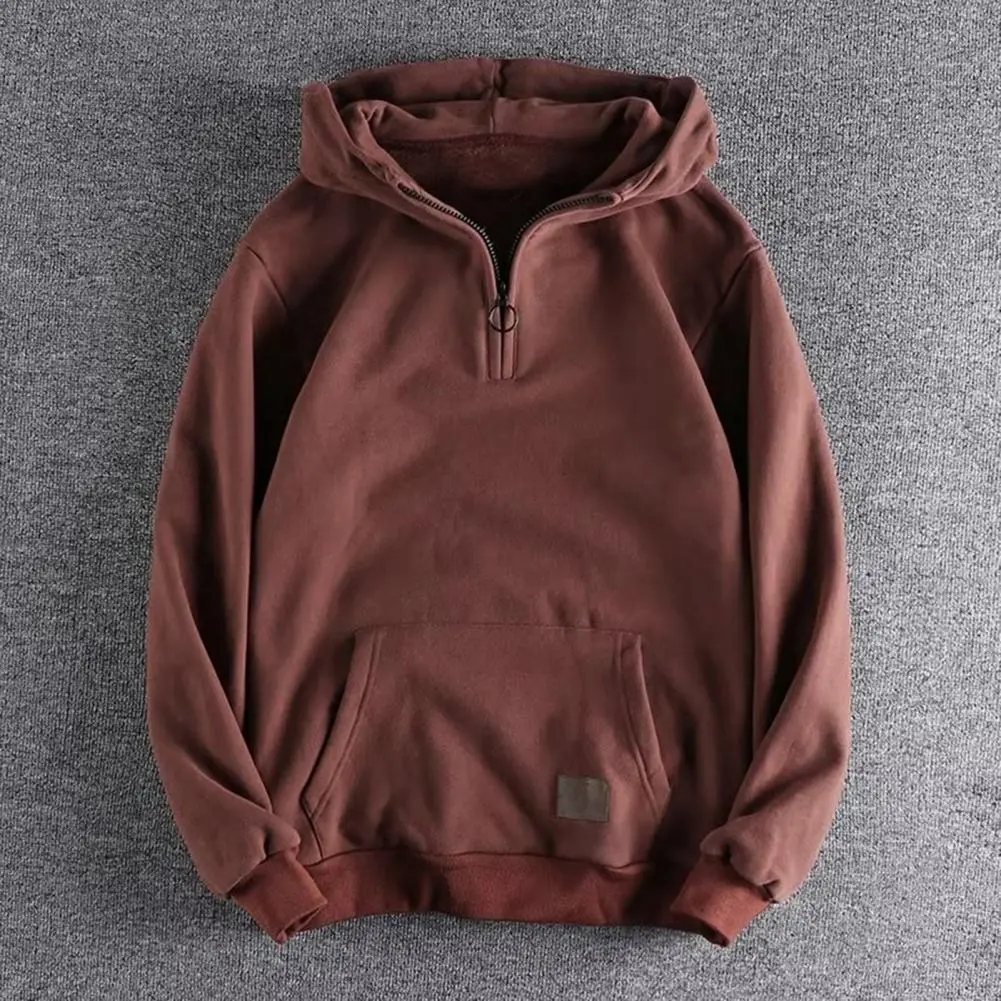 2025 M-3XL Men Autumn Winter Hoodie Zipper Decor Hooded Thickened Warm Big Pocket Mid Length Streetwear Simple Style Men Hoodie