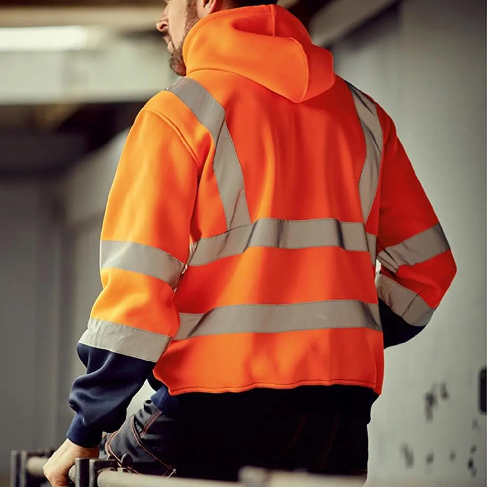 2025 M-4XL High Visibility Hoodie Coat Safe Luminous Strip Warning Drawstring Hoodie Overalls Cold-Proof Outdoor Work Jacket